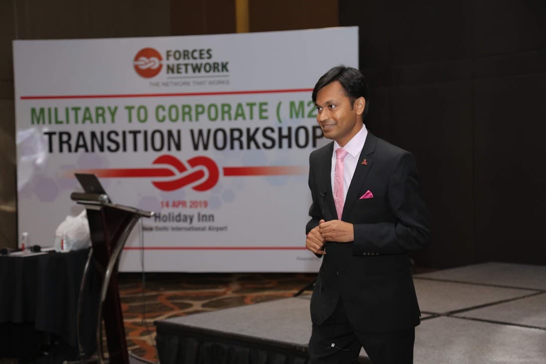 Captain Uday K. Shriwas speaking at a Forces Network transition workshop