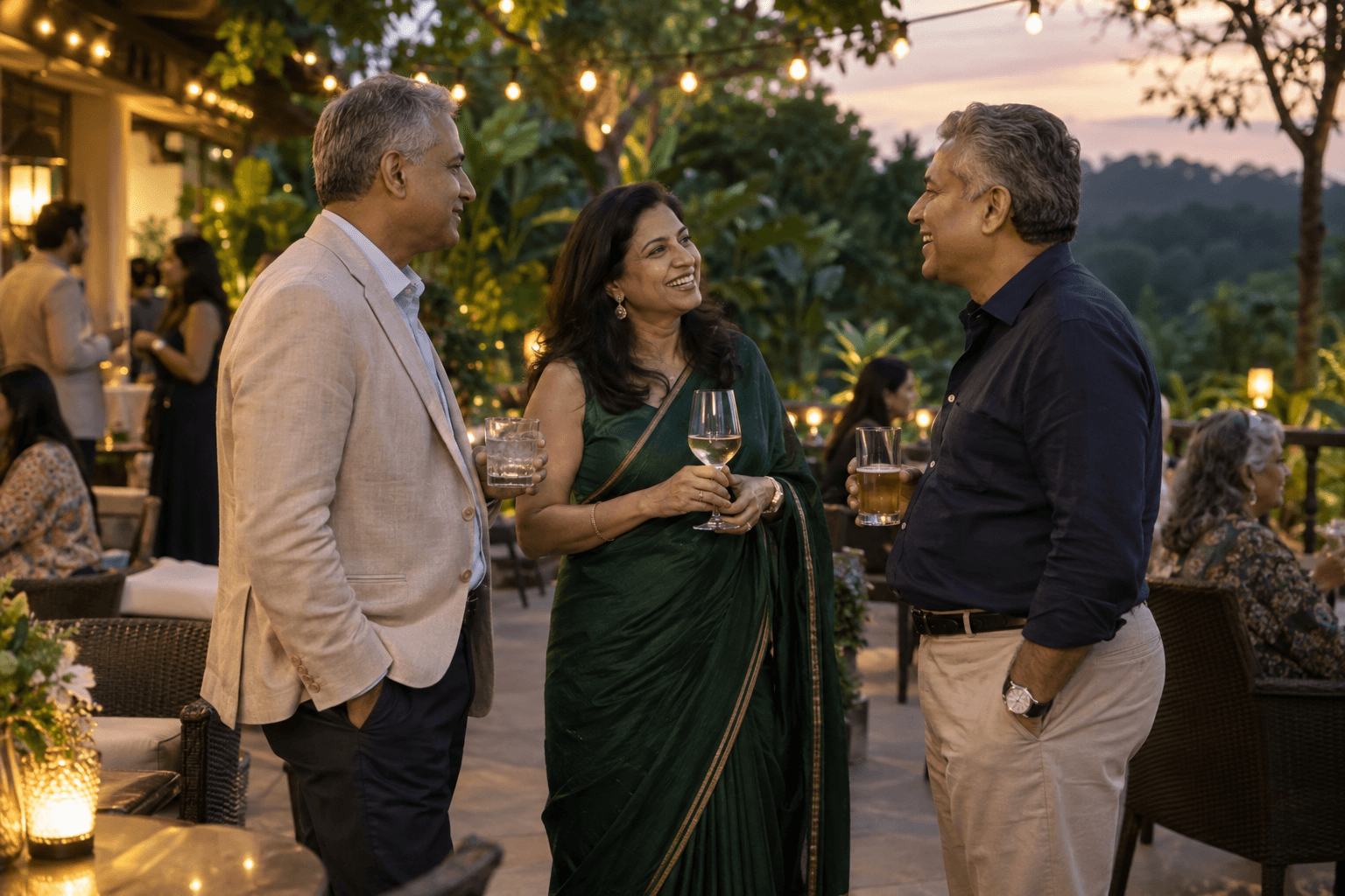 Illustrative image of friends enjoying a conversation on a club veranda